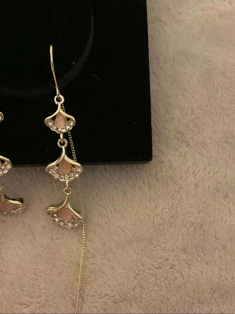 Gold-Tone Pink Enamel Floral Drop Earrings with Crystal Accents